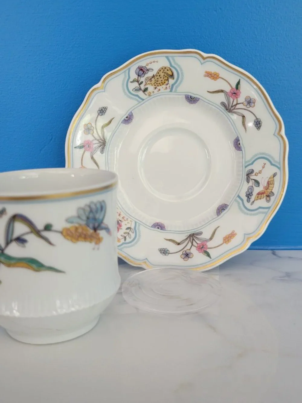 VTG Haviland Limoges France Golden Quail Teacup Saucer Fine China Bird French